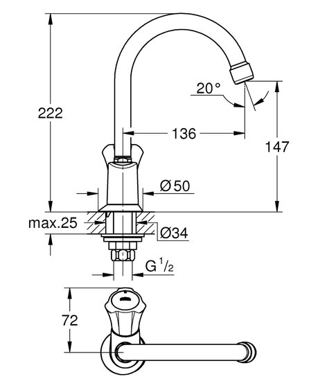 Grohe costa-L toiletkraan hoge uitloop