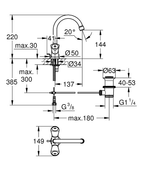 Grohe costa-S wastafelmengkraan + waste