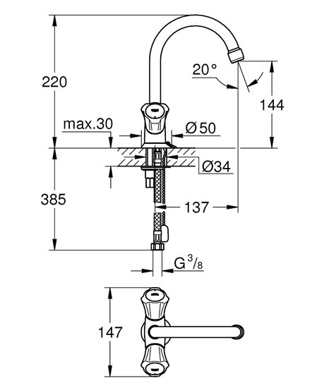 Grohe costa-L wastafelmengkraan + ketting