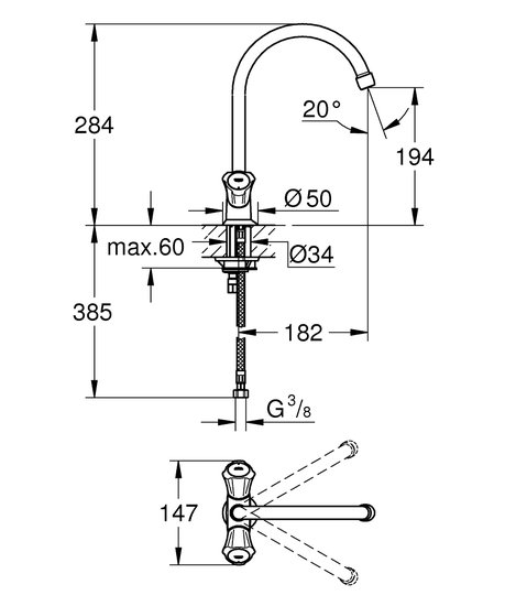 Grohe costa-L keukenmengkraan hoge uitloop