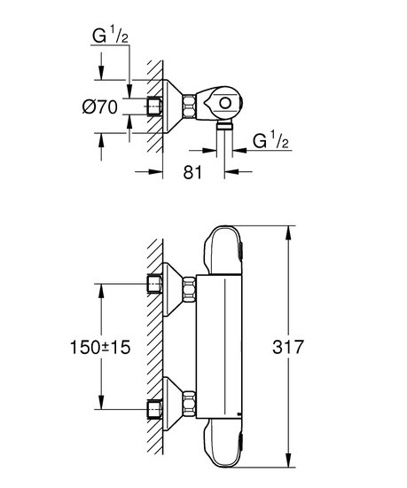 Grohtherm 1000 douchethermostaat 150mm + kopp