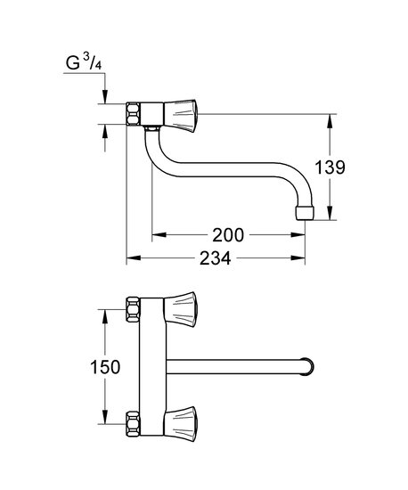 Grohe costa-L keukenmengkraan 150mm wand onderuitloop z/kopp