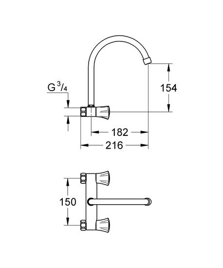 Grohe costa-L keukenmengkraan 150mm wand bovenuitloop z/kopp