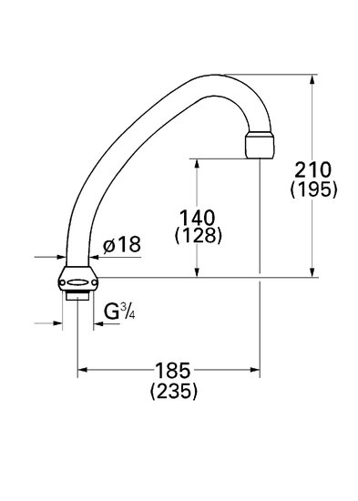 Grohe kraanuitloop boven 3/4&quot;x185mm