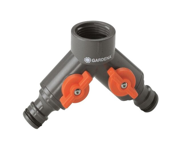 Gardena Y-stuk met kraan 3/4&quot; bi.dr. x 2x snelk.