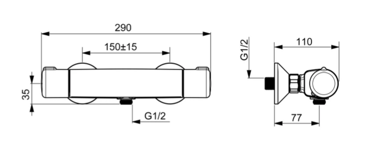 Hansa micra douchethermostaat 150mm + kopp chroom