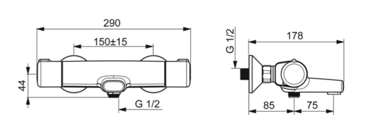 Hansa micra badthermostaat 150mm + kopp chroom