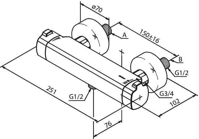 Damixa pine douchethermostaat 150mm + kopp 