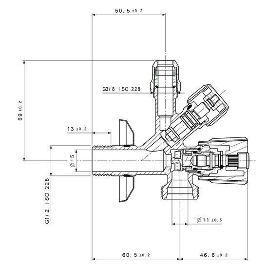 Raminex combi tapkraan 1/2&quot;x3/4&quot;x3/8&quot;
